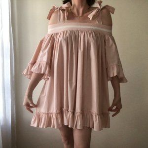 Brunello Cucinelli Blush Off Shoulder Poplin Dress